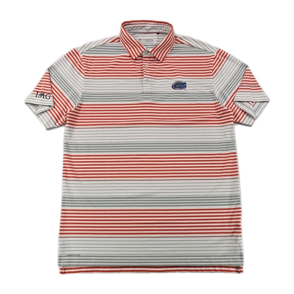 Florida Gators Columbia Men's Fairway Golf Polo M Orange Grey Stripe Omni Shirt